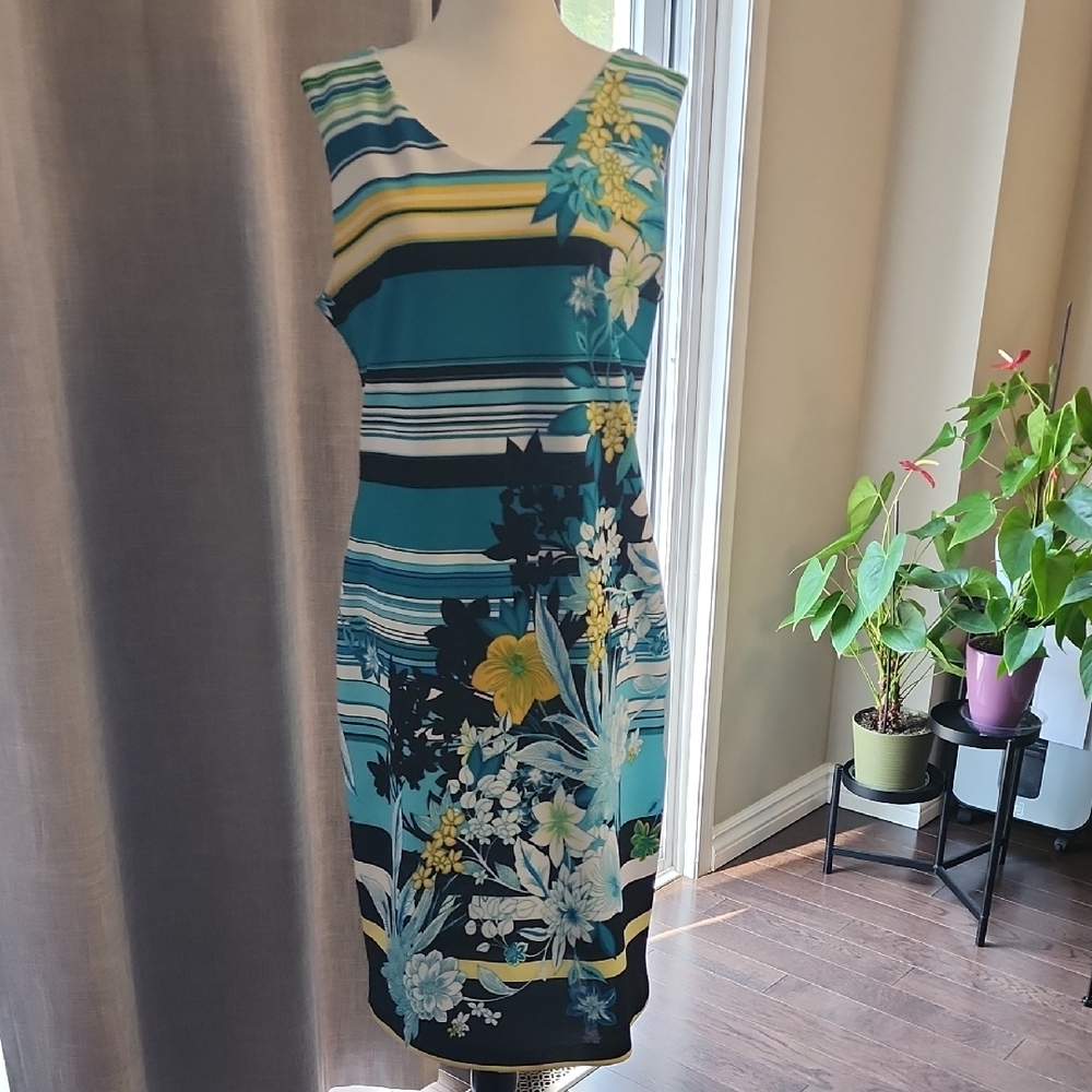 Floral Striped Sleeveless Dress Sz 12
